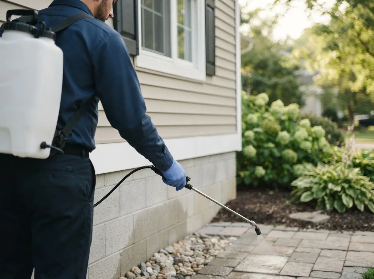 Pest control technician inspecting a home in Sedgwick, CO
